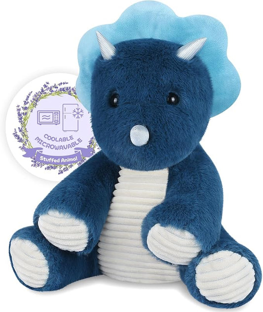 SuzziPals Microwavable & Coolable Triceratops Dinosaur Stuffed Animals, Heated Stuffed Animal Heating Pads for Soothing & Relaxation, Navy Blue Dino Plush for Stress Relief, Plushies Dinosaur Gifts