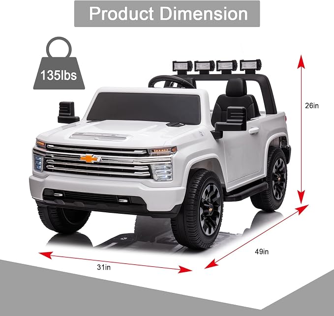 24V Ride on Toys for Kids, Chevrolet Silverado 2 Seater Ride on Car for Kids Remote Control Kids Electric Cars Kids Driving Car with Bluetooth, Power of Wheel Car for Kids Truck for All Types of Road