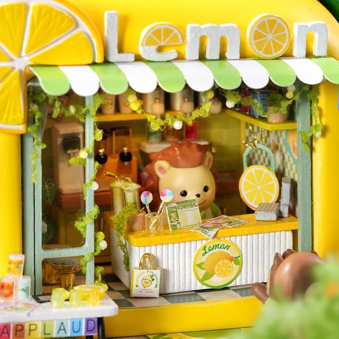 DIY Miniature Fruit Scene Dollhouse Kit, 1:72 Scale Handmade Craft Model Lemon Juicy Shop, Creative 3D Wooden Puzzle Building Set for Adults, Compact Home Decor Gift