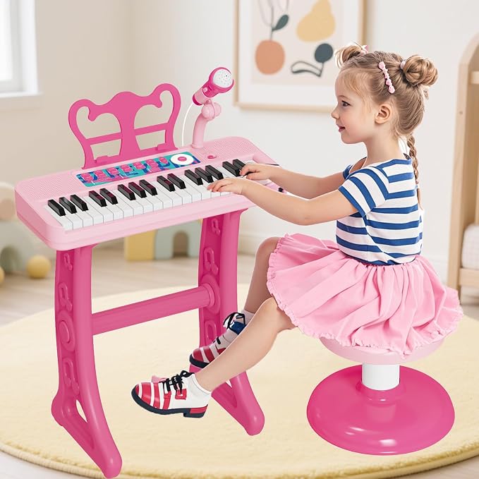 Piano Toys for 3 Year Old Girl, 37 Keyboard Toys with Microphone for Toddlers 3-7, Musical Birthday for Girls Boys Toddlers