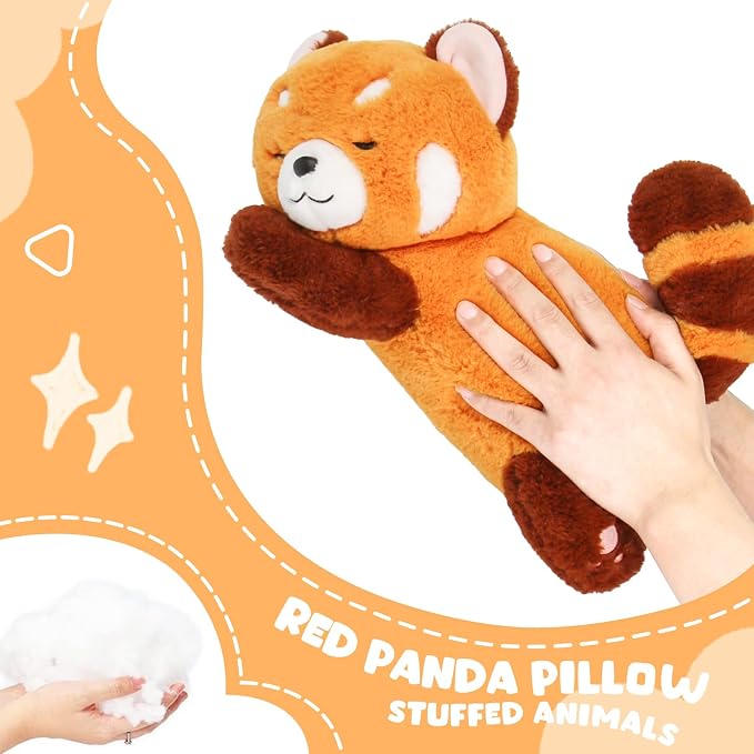 Riuhot Red Panda Stuffed Animal Pillow - Cute Plush Toy Plushie Christmas Valentine's Day Gift for Girlfriend Kids Birthday - 13.7" Panda Pillow