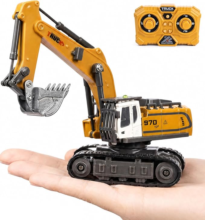 SHINESIGNAL11 Channel Mini RC Excavator Toy, Remote Control Excavator for Adult, Metal Aolly Bucket,Type-C Rechargeable, Construction Vehicle Toy for Boys 3+ Year Old