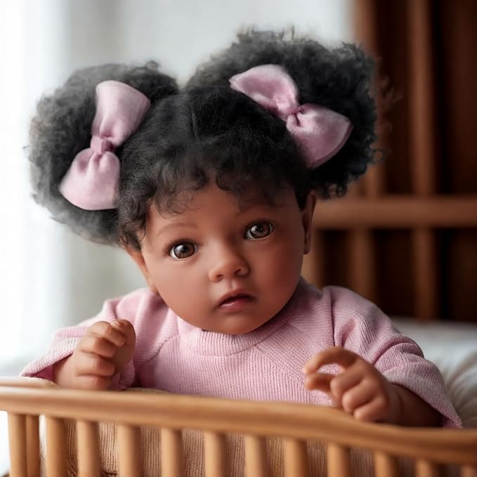 BABESIDE Lifelike Reborn Baby Dolls Black Girl- 20 Inch Soft Vinyl Body Realistic-Newborn Handmade Real Life Baby Dolls with Clothes and Toy Gift for Kids Age 3+