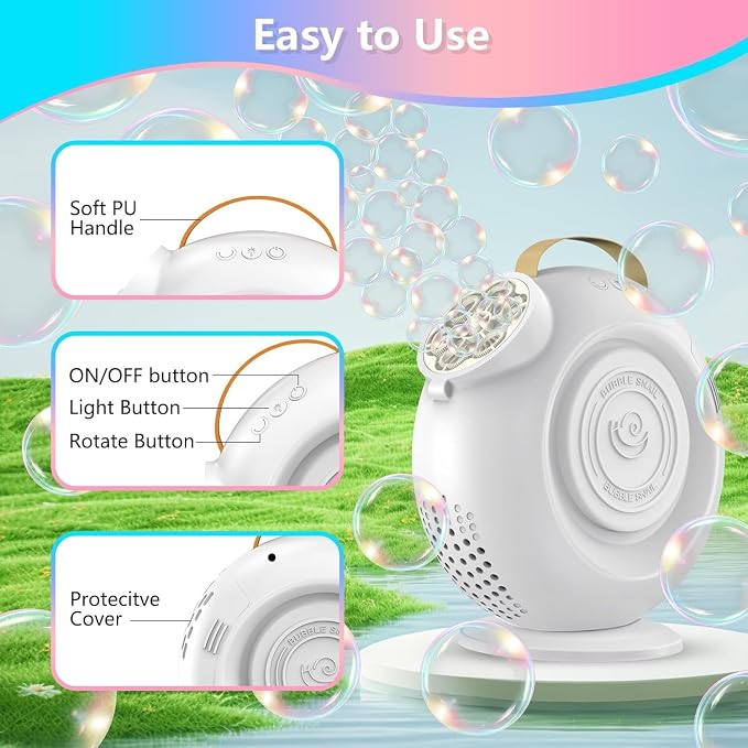 Automatic Bubble Machine for Kids & Toddlers, Rechargeable 15000+ Bubbles Per Minute with 90°/360° Rotation & LED Light - Bubble Blower for Birthday Wedding Outdoor Party Gifts