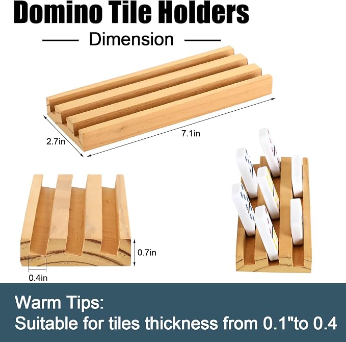 Soulchen 7.1 x 2.8 Inch Wooden Domino Racks Set of 8, Wood Domino Tiles Trays Holders Organizer for Mexican Train Classic Board Accessories, Dominoes Not Included