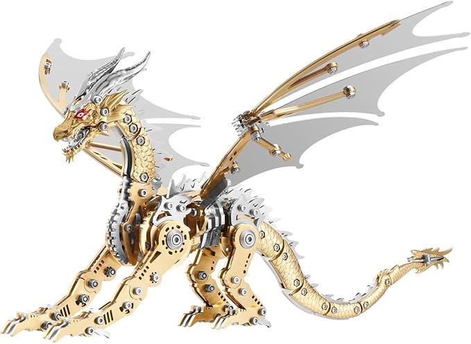 OreilleStar 3D Metal Dragon Puzzle, Mechanical Model Building Kit, Green and Red Assembly Puzzle for Adults Gift (Gold Dragon)