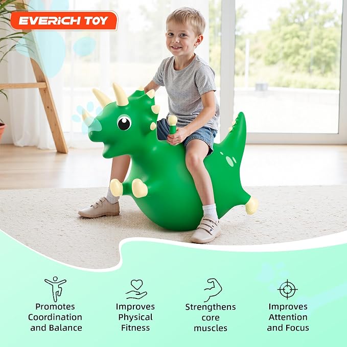 Bouncy Dinosaur Hopping Toy, Bouncy Animals Ride on Horse Hopper, Indoor Outdoor Inflatable Bouncer, Birthday Gifts for Boys Girls 4 5 6 7 8 Years Old Toddler