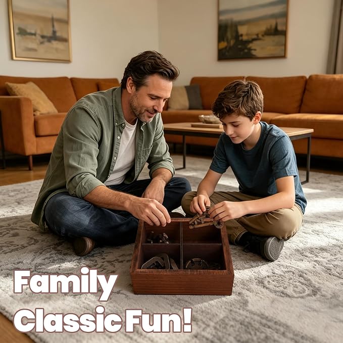 Metal Brain Teaser Puzzles for Adults Teens - Brain Teaser Puzzles with Wooden Box 3D Puzzle Game Toys for Adults Teens - Unlock Interlocking Puzzle Adults Teens IQ Education Smart Toys