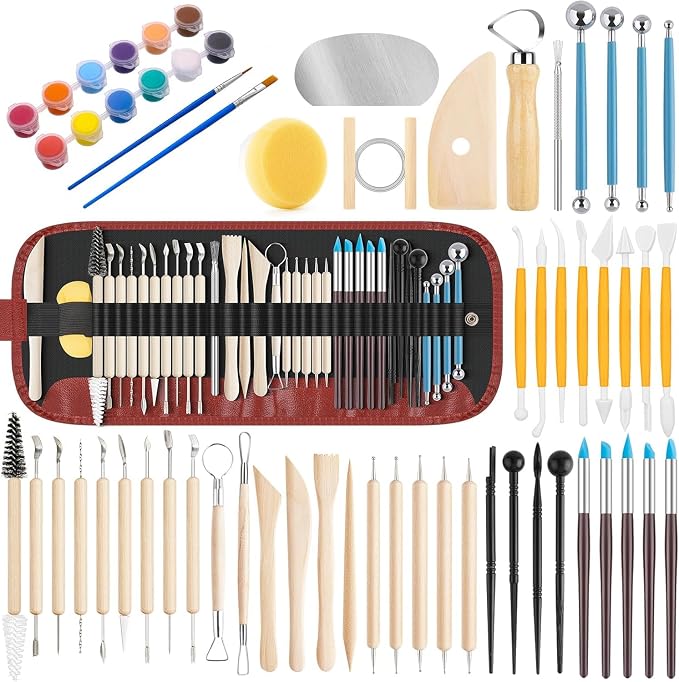 12 lb White Natural Air-Dry Clay + 52 pcs Pottery Tools + Storage Box,Ideal for Wheel Throwing,Hand Building,Sculpting;Great for All Skill Levels (12lb+Tools(52pcs)+Box, White)