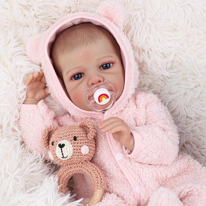 WOOROY Realistic Reborn Baby Dolls Girl- 20 Inch Lifelike Reborn Baby in Pink Plush Outfit, Real Life Baby Doll Handmade Collectible Gift with Accessories Set for Kids 3+