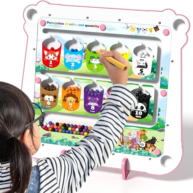 2-IN-1 Large Magnetic Drawing Board for Toddlers Kids, Magnetic Color and Number Maze, Magnetic Dot Art Board for Kids, Montessori Education Travel Toys for Boys Girls Age 3 4 5 6 7 8 Years Old