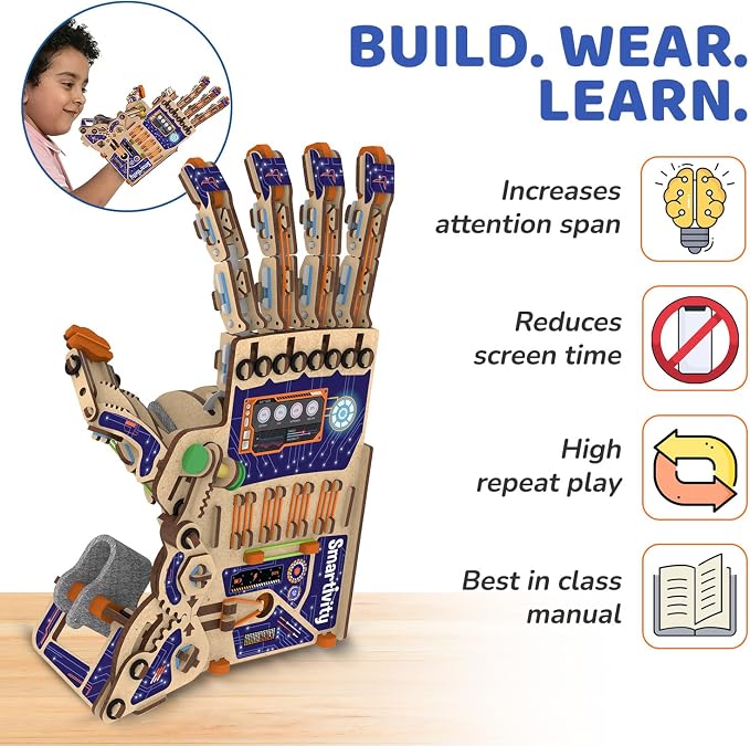 Smartivity DIY Robotic Mechanical Hand STEM Toy for Kids 8-14 Years Old | Parents Choice Award Winner I Birthday Gift for Kids | Engineering Kit for 8, 9, 10, 11, 12, 13, 14 Years Old Boys & Girls