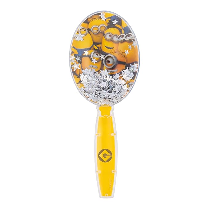 Minions Hair Brush with Magical Sparkling Stars Confetti - Kids Hair Brush Ages 3+
