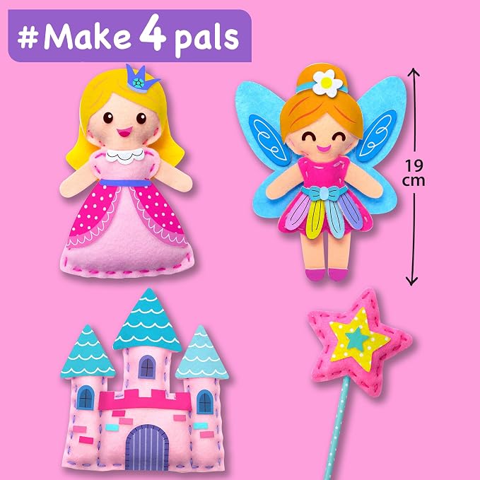 EZCRA Fairy Sewing Kit for Kids Ages 4-8 - 4 Beginner Kids Sewing Crafts Projects - No-Mess Arts & Crafts for Girls - Gift for Kids with Felt Stickers