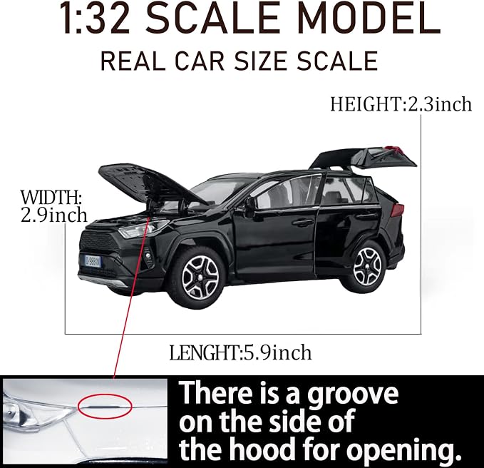 Model Car 1/32 Toy Car Alloy Diecast Collectible Model with Light and Sound Toy Vehicle for Boys Kids Toddler Gift Black car