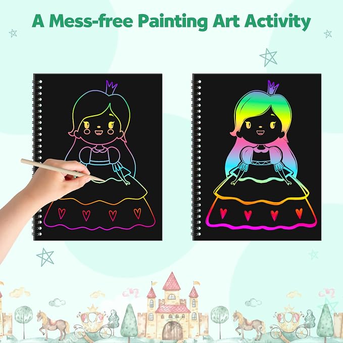 ZMLM Scratch Paper Art Craft: 2 Pack Rainbow Scratch Notebooks Crafts for Kids Ages 4-8 Year Old Girl Birthday Gift Games for Kids Arts Kits School Party Toys Activity
