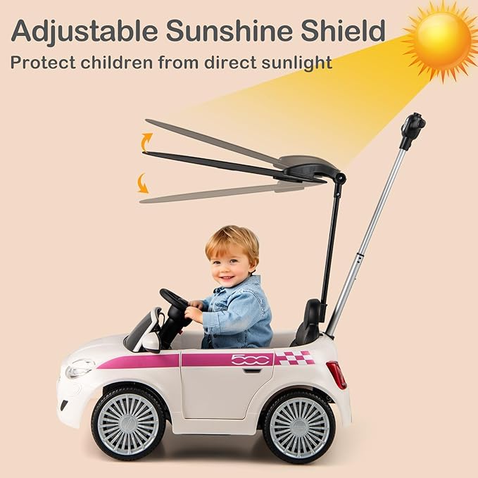 Licensed Fiat 500 Ride on Push Car by INFANS, 3 in 1 Baby Stroller Sliding Walking Car with Retractable Footrest, Parent Control Handle, Horn, Foot-to-Floor Toys for Kids Toddlers 18 Month+ (White)