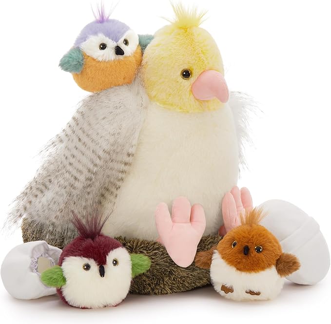 Muiteiur 7 Piece Bird Stuffed Animals, 14 in Parrot Plush Set with Nest, Cute Plush Bird Nest for Kids,Girls,Boys