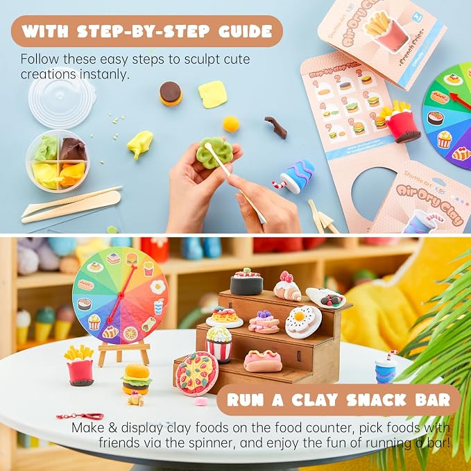 Shuttle Art Air Dry Clay for Kids - Food Store, 21 PCS Modeling Clay Kit with Sculpting Tools and Tutorials, Safe & Non-Sticky, Craft Gifts for Boys & Girls