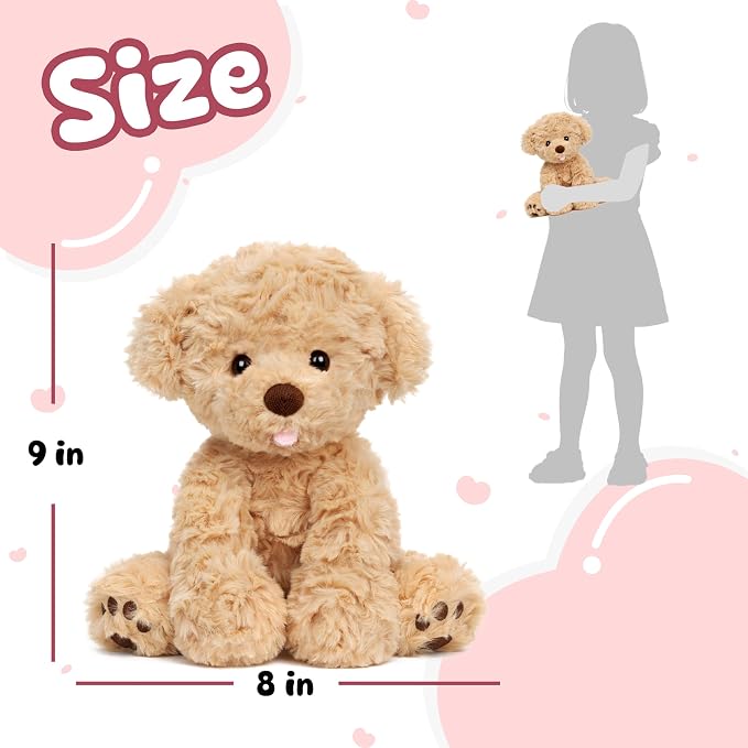 Hopearl Adorable Puppy Plush Toy Floppy Ultra Soft Dog Cute Stuffed Animal Golden Retriever Holiday Birthday Gift for for Boys Girls Kids Toddlers, Brown, 9''