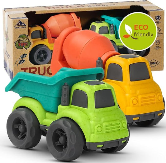 Aigitoy Toddler Car Toys for 1-3 Year Old, BPA Free, Phthalates Free, PVC, Dump Truck, Mixer Cement, Easter Christmas Birthday Gifts for 2 3 4 Year Boy Girl. Dishwasher Safe, Recycled Plastic