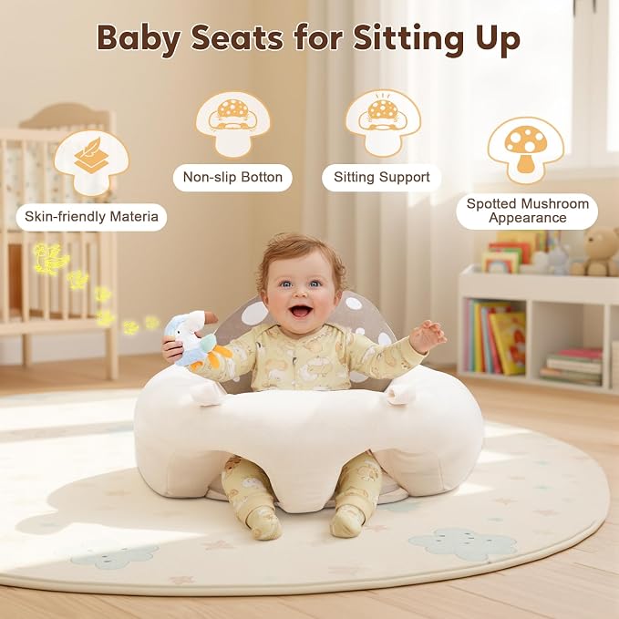 suihuooo 3-in-1 Baby Play Mat & Baby Seats for Infants for Sitting Up, Tummy Time Gym Activity Mat with 5 Detachable Toys, for Babies 0-6-12-18 Months, Newborn Babies Shower Gifts(Khaki)