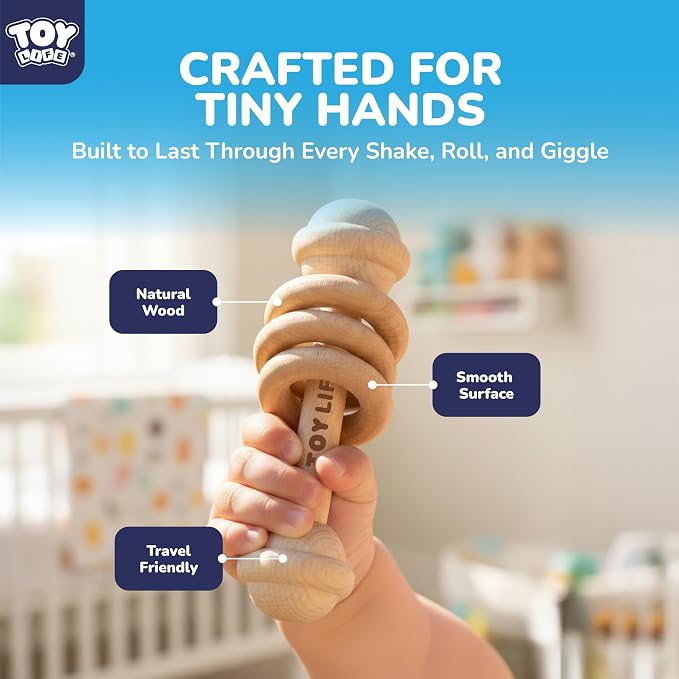 TOY Life Wooden Toys Cars, Montessori Baby Toys 6-12 Months, Wooden Baby Toys Rattle Cars for Toddlers 1-3, Baby Boy Nursery Decor, Montessori Toys for 1 Year Old Boy (6 PCS Rattle Set)