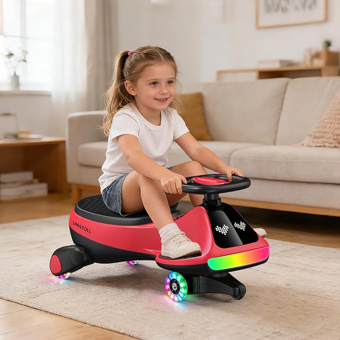 Umatoll 12V Electric Wiggle Car for Kids with Pedal, Display, Rechargeable Battery, LED Light, Bluetooth, Light-Up Wheels, Anti-Rollover, 2 Speeds, Ride on Toys, Birthday Gifts for Age 3+, 150Lbs