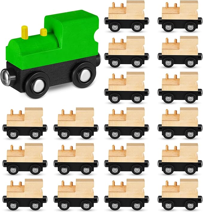 Halloscume 20 Pcs Unfinished DIY Wooden Trains Magnetic Unpainted Wooden Train Cars Toys for Railway Paint Project, Birthday Party Decorations Back to School Crafts Gifts Supplies (Classic)