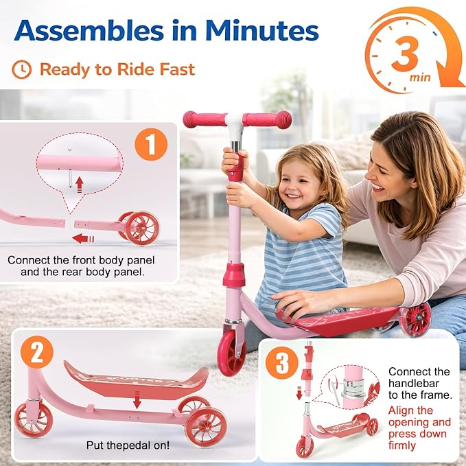 Kids Scooter Ages 3-7 - Three Wheel Preschool Toddler Kick Scooters,Safer Steering,Light Up Wheels, Adjustable Handlebar, Wide Anti-Slip Deck, Birthday for Boys Girls - Blue