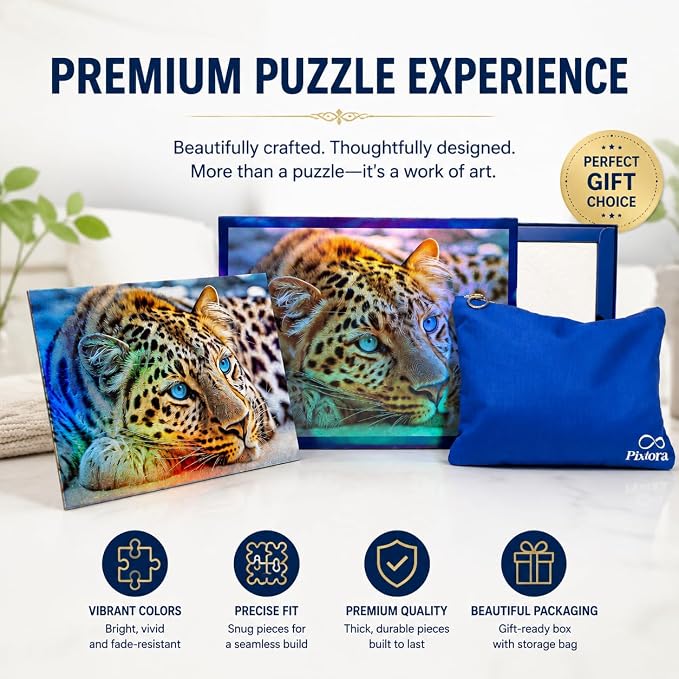 1000 Piece Puzzle for Adult, Premium Jigsaw Puzzles, Leopard Puzzle, Activities & 7 Layer Rainbow Paper, Framed Wall Art – Unique Gift for Adults & Puzzle Enthusiasts