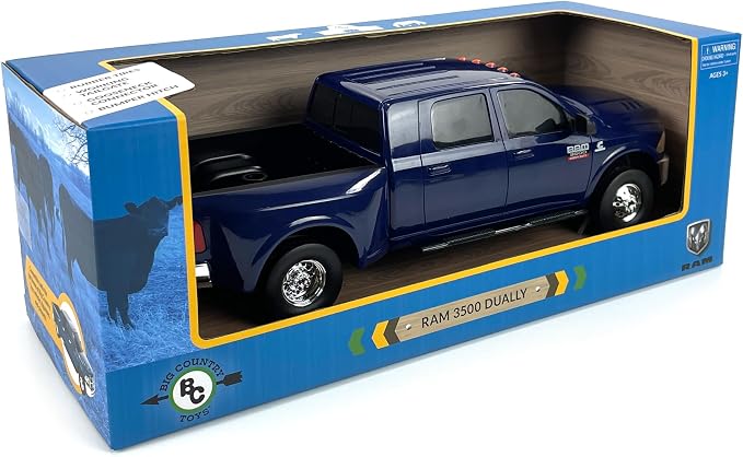 Big Country Toys Realistic Ram 3500 Mega Cab Dually Truck Toy & Trailer Hitch, 1:20 Scale Farm Toys for 3 Year Old Boys