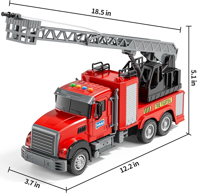 NIPLOOOW Kids Fire Truck Toy Friction Powered Fire Rescue Truck Vehicle Toy with Lights and Sirens Sounds, Water Pump, Ladder, Gifts for 3 4 5 6 7 8 Years Old Boys Girls