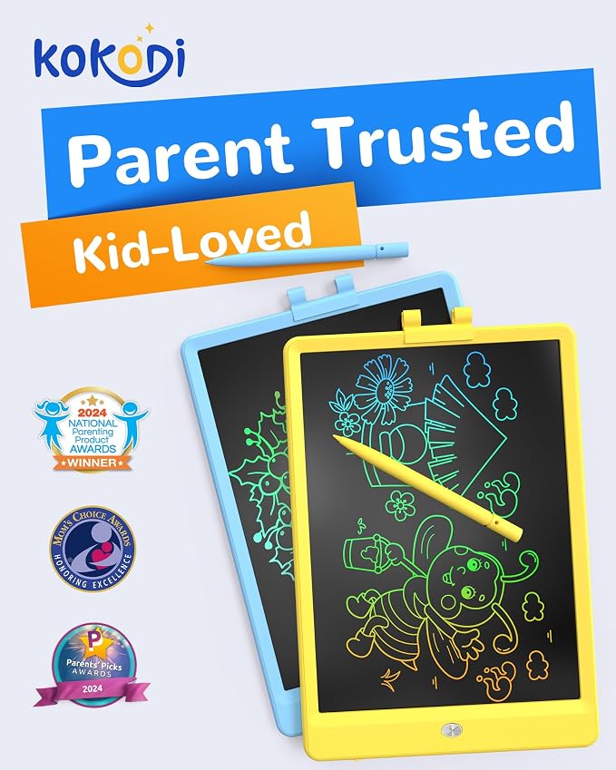 KOKODI LCD Writing Tablet, 10 Inch Colorful Doodle Board Drawing Tablet, Erasable Reusable Electronic Drawing Pads, Educational and Learning Toy for 3-6 Years Old Boy and Girls