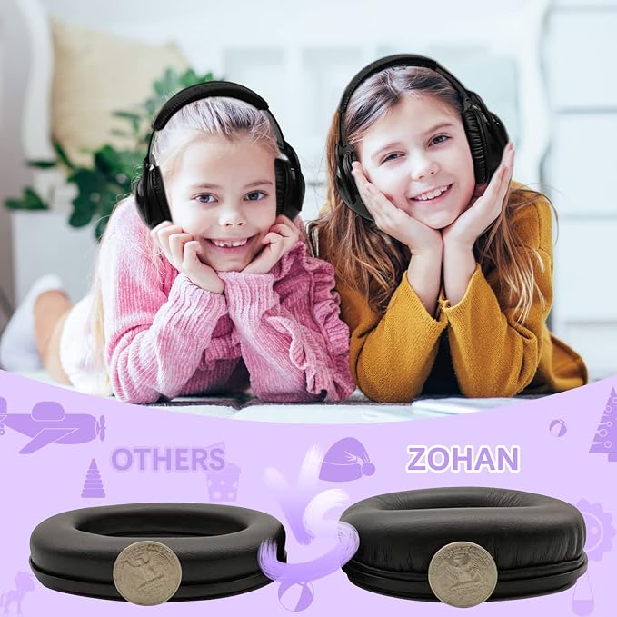 ZOHAN Kids Ear Protection 2 Pack, 25dB NRR Noise Cancelling Headphones for Kids, with Pillowy Pads, for Monster Truck, School, Autism, Sensory, Fireworks, Concerts, Events (Black+Black)