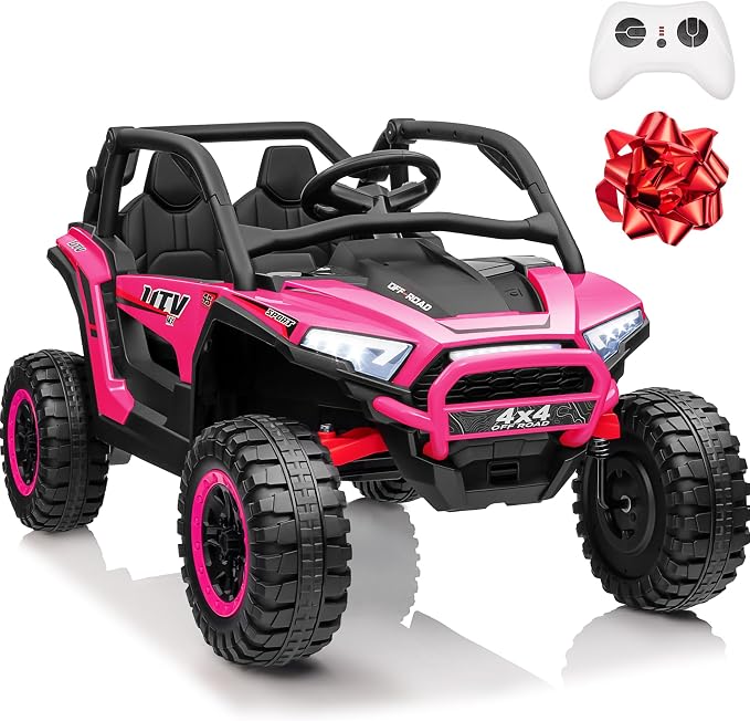 24V Ride on Car, 2 Seater XL 4X4 Off-Road UTV w/RMP2000W Powerful Motors, Remote Control, Bluetooth Music, LED Lights, 24 Volt Ride on Toys for Big Kids, R-Red
