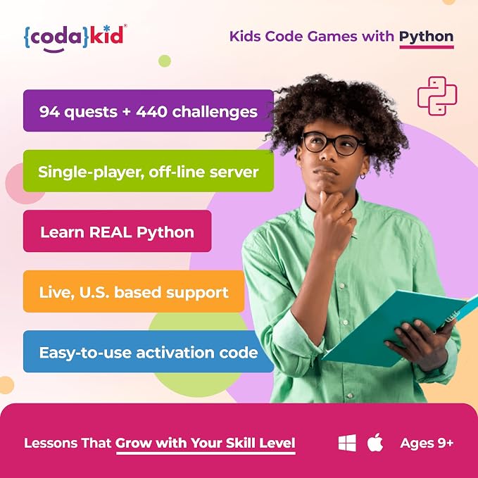 Python for Kids, Award-Winning STEM Courses, Coding for Kids, Ages 10+ with Online Mentoring Assistance, Learn Computer Programming and Code Amazing Games with Python (PC & Mac) (Box Art Varies)