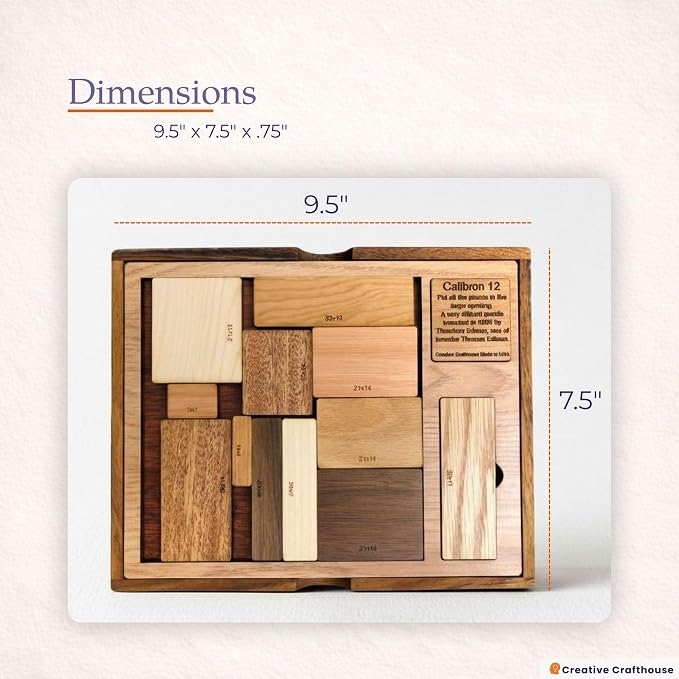 Creative Crafthouse Calibron 12 Impossible Wood Packing Puzzle, Made in USA | Theodore Edison's 1933 design, faithfully reproduced; fit twelve odd rectangles into one solid block, rated 11 out of 10