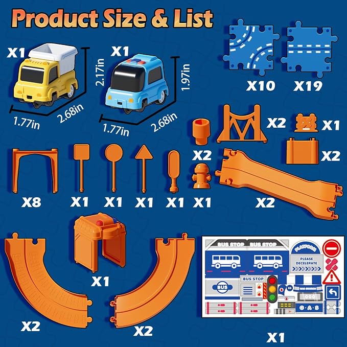 Toddler Puzzles Track Car Track Toys for Kids, Floor Puzzle Race Track with Cars and Road Signs, STEM Building Toys for Toddler Boys Girls 3-5, Birthday Gifts for Toddler Boys & Girls 4-7 Year Old