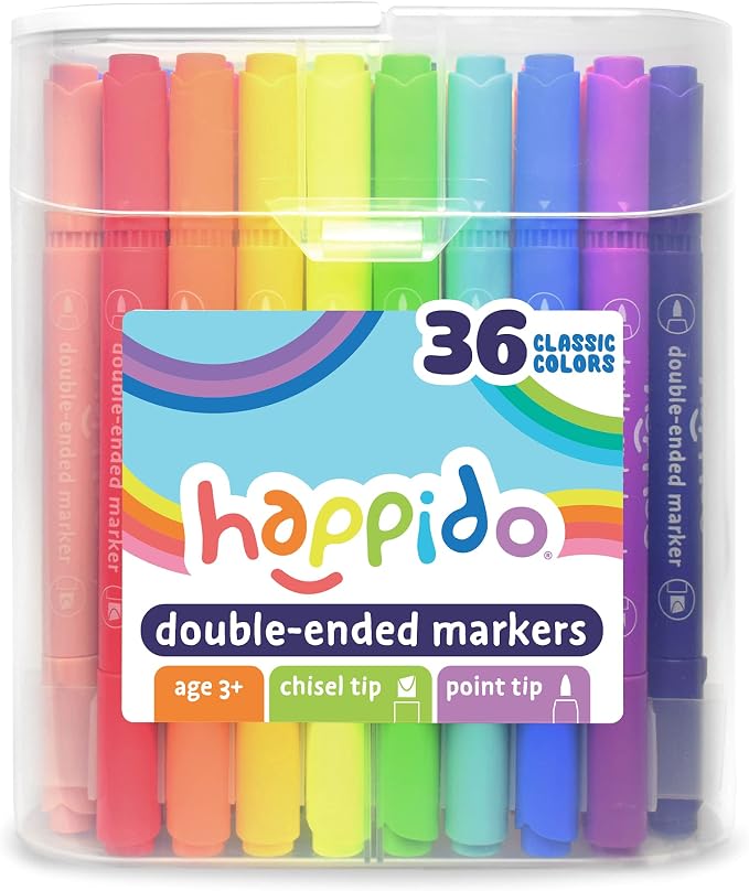 International Arrivals Double Sided Marker Sets for Kids Happido, Set of 36 Water Based Non Toxic Markers with Case, Great School Supplies, Art and Stationery Set