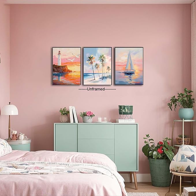 Paint by Numbers for Adults and Kids Beginner 3 Pack Tropical Ocean Palm Tree Sailboat Painting by Number Kits On Canvas Number Artist Paint by Number Kit DIY Oil Acrylic Paints Home Wall Decor Gift