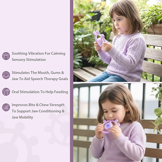Vibrating Teether for Baby, Sensory Chew Toys for Autistic Children & Teething Toys for Babies 6-18 Months, USB Chargeable & 3X Vibration Settings. Toddler Travel Essential, Autism Sensory Products