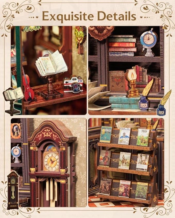 CUTEBEE Book Nook Kit, DIY Miniature House Kits for Adult and Teens, Bookend Diorama with LED, 3D Wooden Puzzle, Mini Booknook Bookshelf Insert Decor, Crafts Hobbies Gifts for Adults（Owl Bookstore