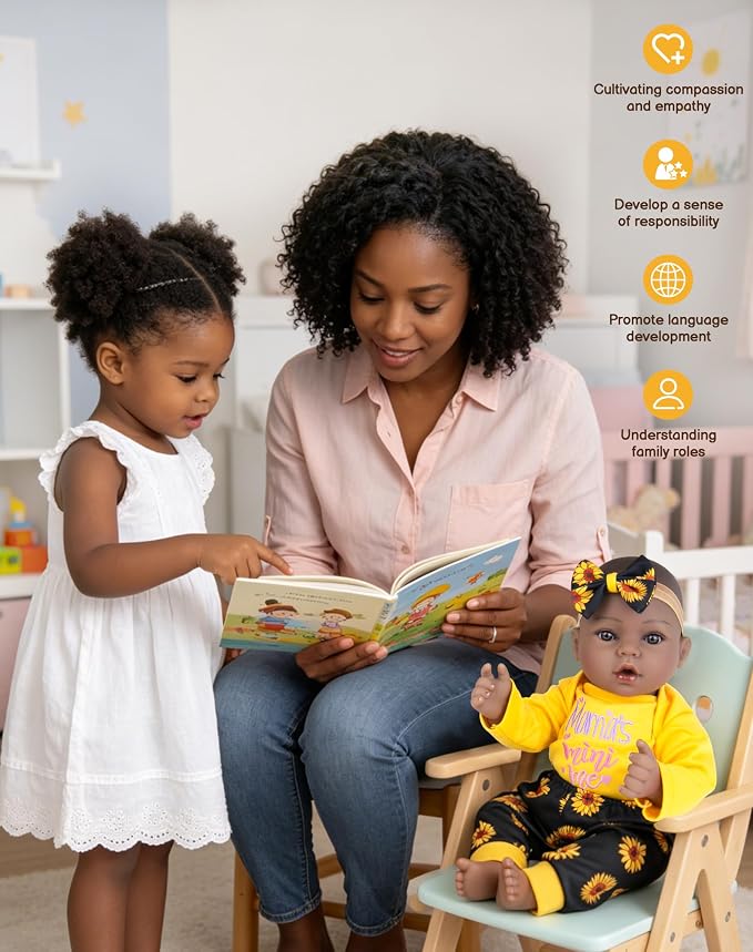 Aori Black Reborn Baby Dolls, 18 inches Real Black Baby Doll with Feeding Kit Included, Realistic Newborn Black Baby for Kids 3+, Birthday, Pretend Play