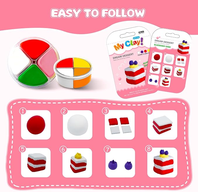 Kids Clay Air Dry Clay for Kids - Air Drying Modeling & Sculpting Kit,DIY 12 Box Food Dessert Cake Theme Arts & Crafts Clay Set,Ultra Soft Non-Sticky Bulk Party Favors & Party Crafts for Girls & Boys