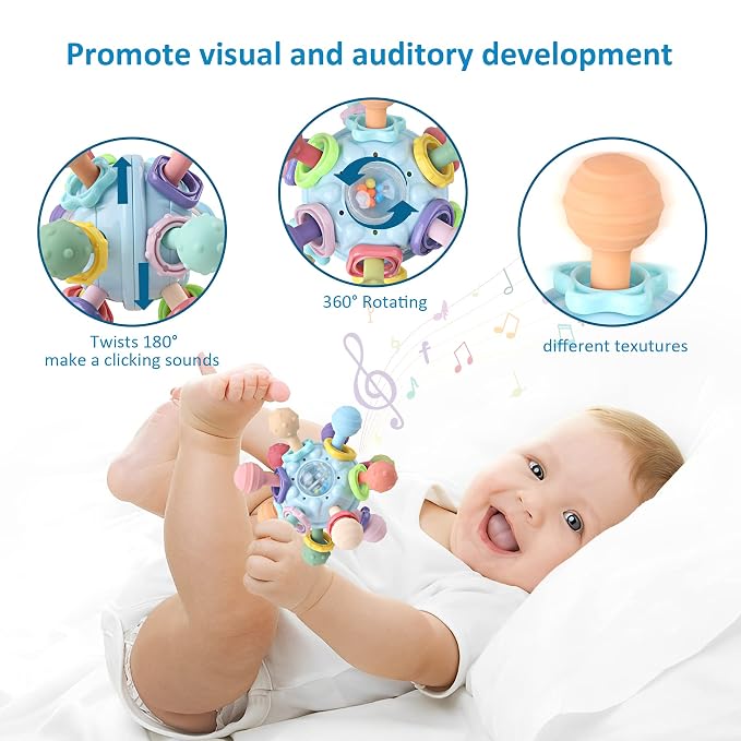 Baby Sensory Teething Toys - Baby Teether & Rattle - Gifts for Infant Newborn Boys Girls 0 3 6 9 12 18 Months - Toddler Montessori Educational Learning Toys