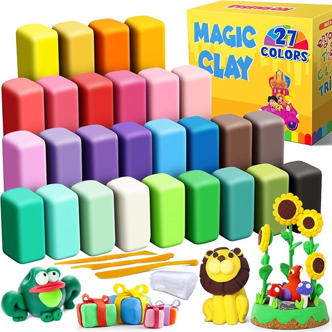 ESSENSON Air Dry Clay, 27 Colors, Modeling Clay for Kids | DIY Molding Magic Clay, Includes Tools, Ages 3-8+ Years, Boys Girls Kids Toys Gifts