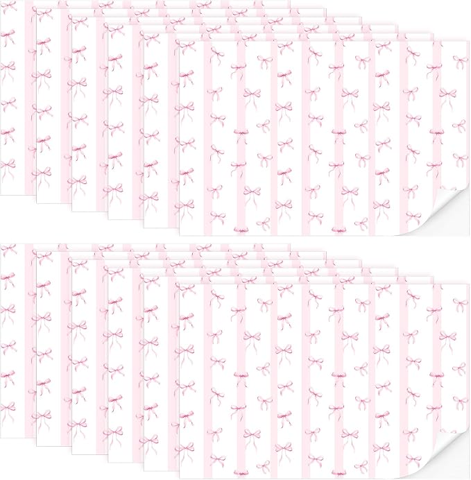 Flutesan 12 Pcs Miniature Dollhouse Wallpaper and Flooring Peel and Stick Mini DIY Self Adhesive Dollhouse Accessories 8.27 x 11.69 Inch (Pink Bow)