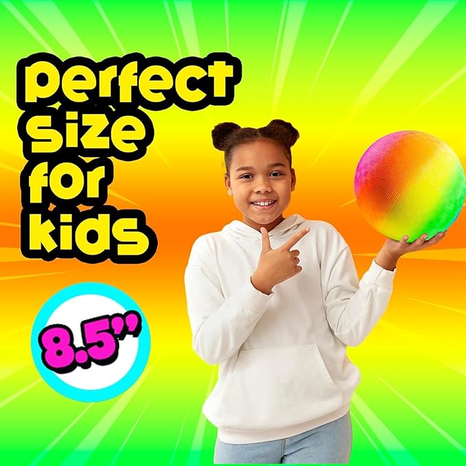 PlayBolt Rainbow Playground Ball - 8.5Inch (Pack of 1) Rubber Bouncy Inflatable Balls for Kids and Adults, Indoor and Outdoor Games, Kickball, Dodgeball, Four Square, and More