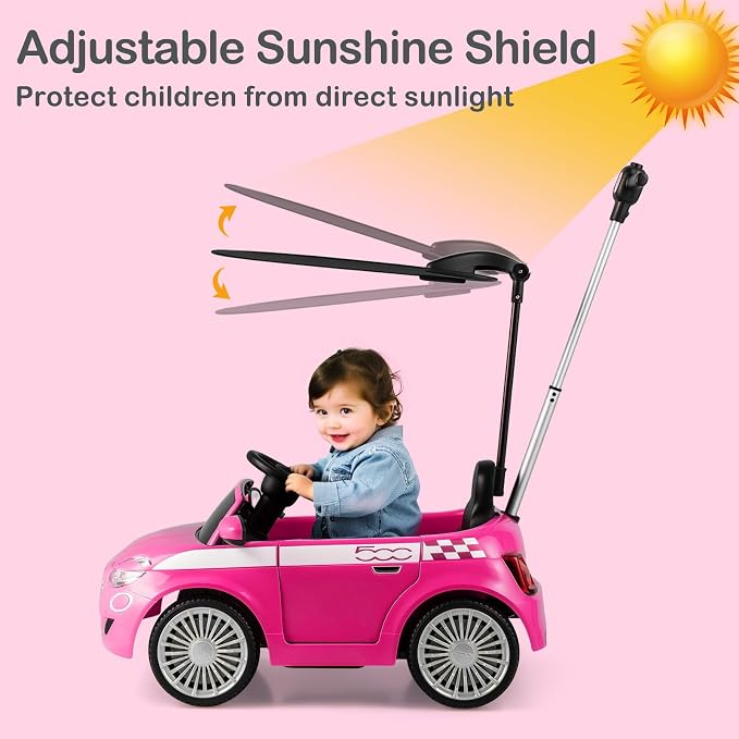 Licensed Fiat 500 Ride on Push Car by INFANS, 3 in 1 Baby Stroller Sliding Walking Car with Retractable Footrest, Parent Control Handle, Horn, Foot-to-Floor Toys for Kids Toddlers 18 Month+ (Pink)